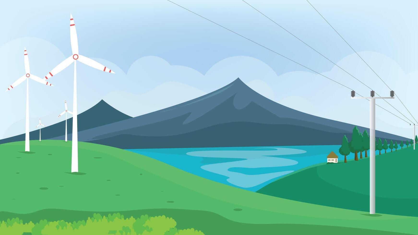 Mountain view illustration with renewable energy design concept vector