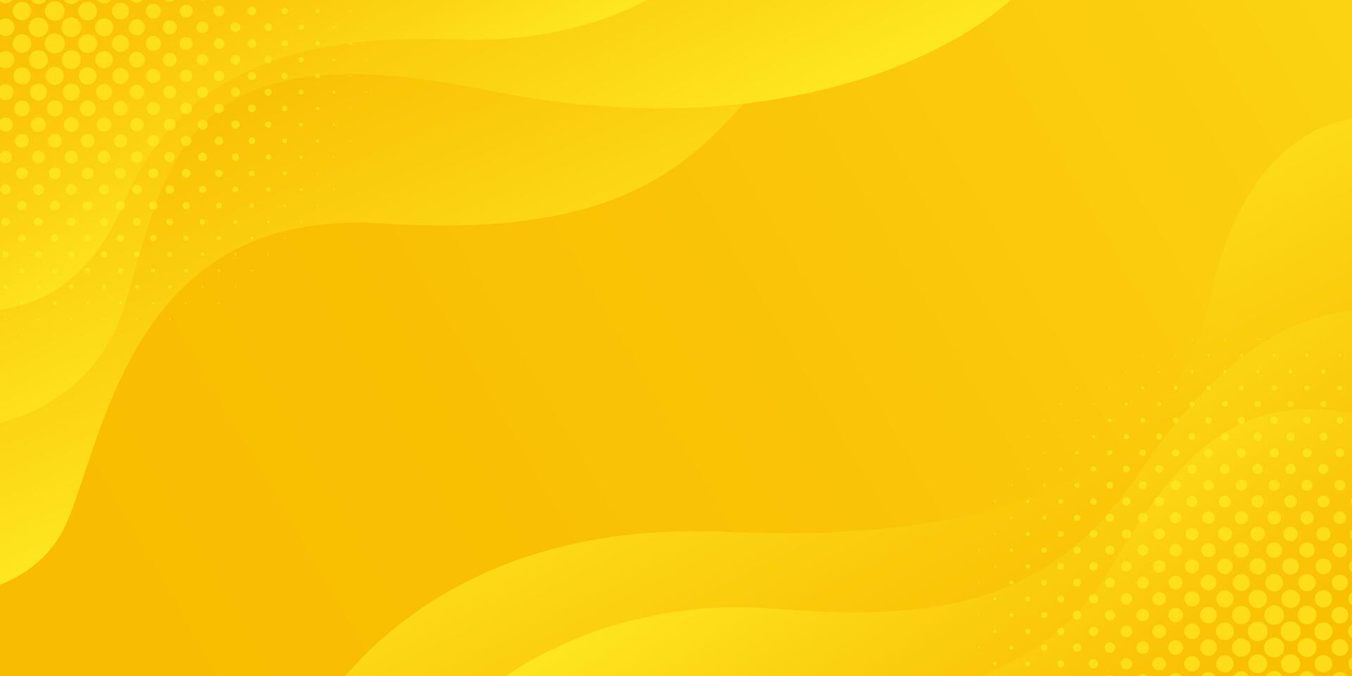 Bright yellow gradient fluid wave background with halftone, dynamic banner vector