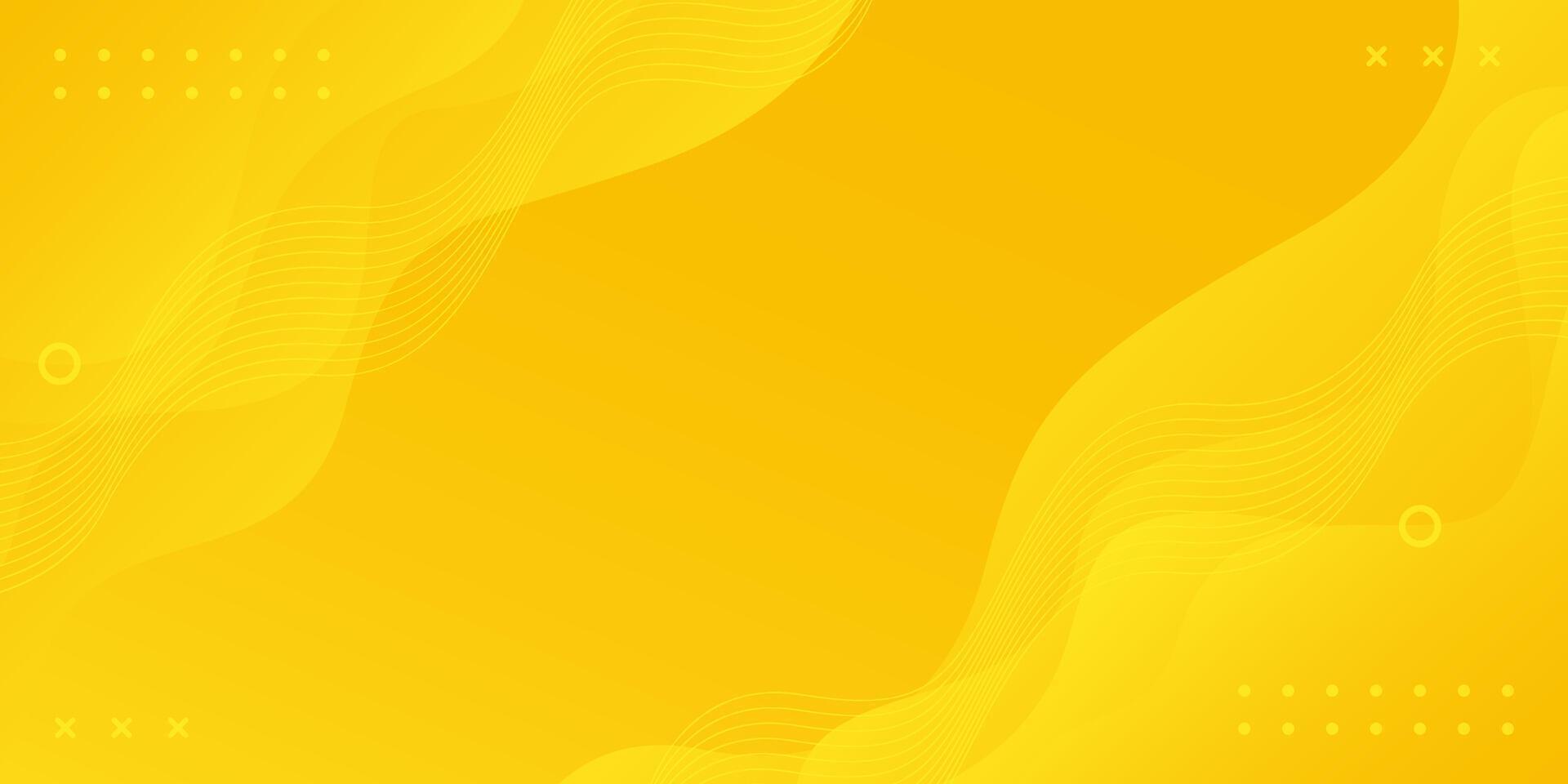 Bright yellow abstract fluid wave background with geometric shapes, modern dynamic wallpaper vector