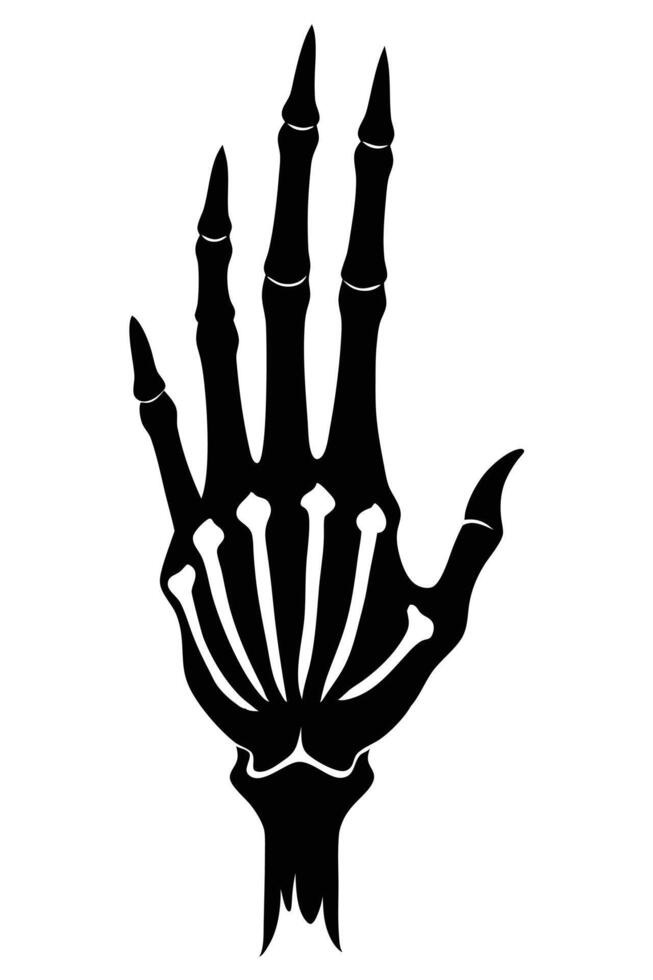 Minimalistic Black Skeleton Hand Graphic. Simplistic Halloween Illustration for Dark Themes vector
