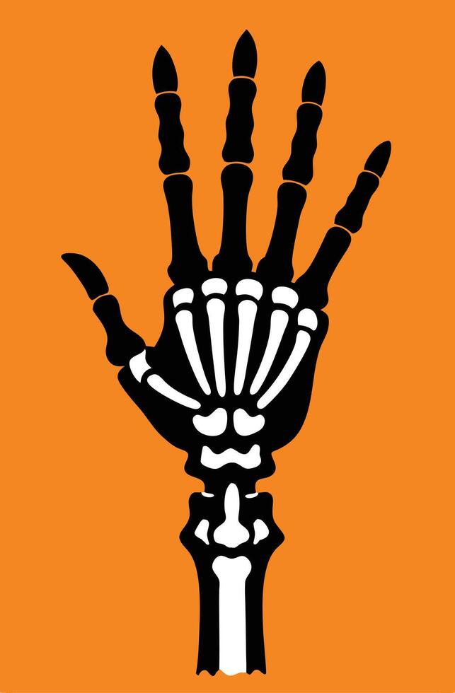 Skeleton Hand Illustration for Halloween. Skeleton Hand on Orange Background. vector