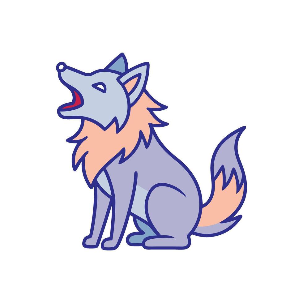 Howling wolf illustration in cartoon clipart and line art style, perfect for printables vector