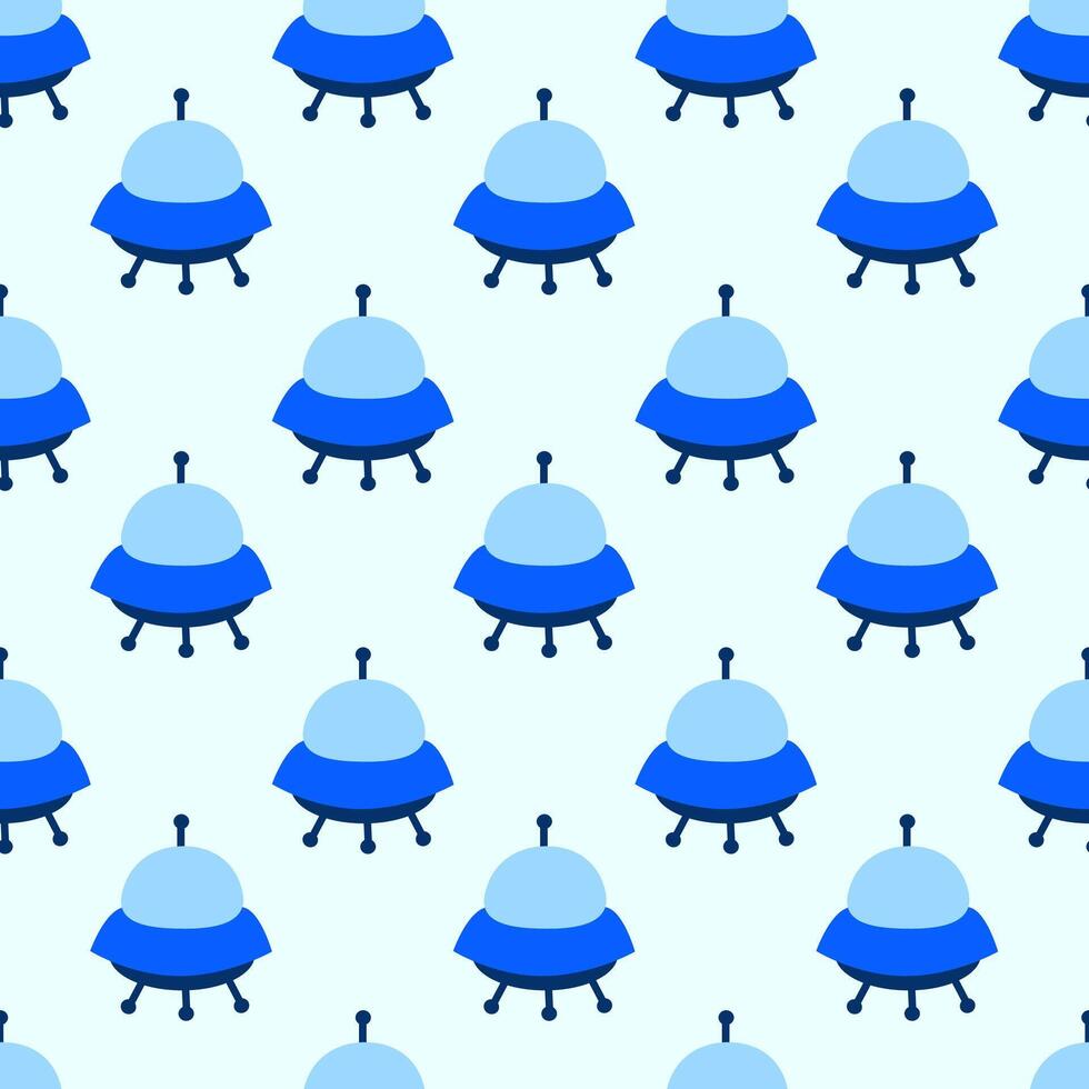 Alien spaceship, spacecrafts and UFO Seamless Pattern. Cosmic ship in form saucer for transportation. Children design. cartoon flat illustration. vector
