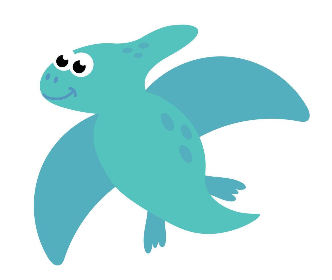 Cute baby dinosaur. Hand drawn pterodactyl. Flat cartoon illustration isolated on white background. vector