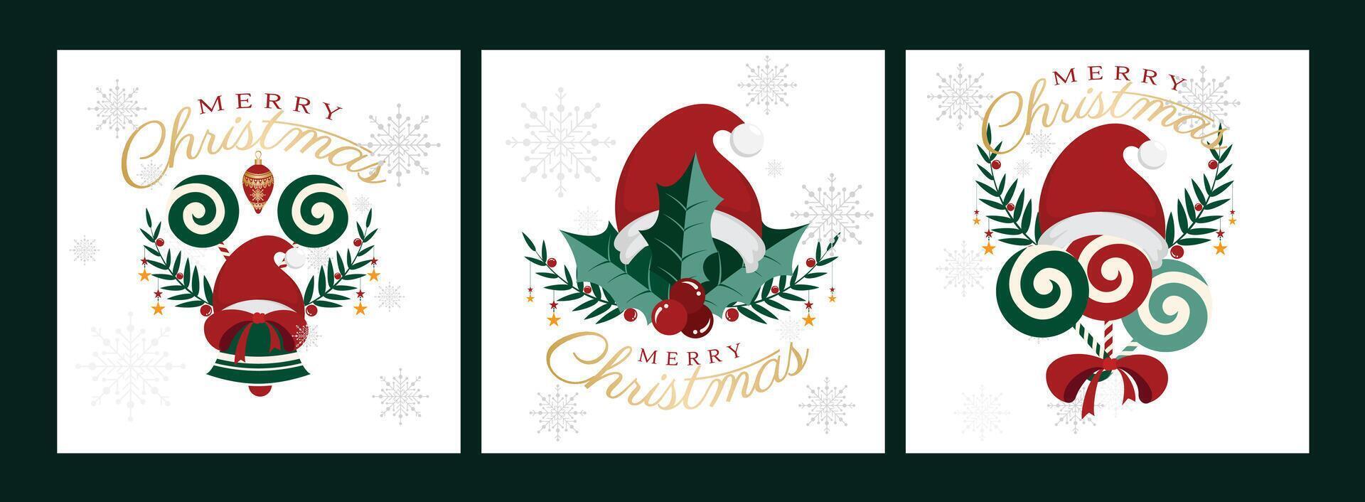 Modern minimalist style Christmas greeting card. Snow Christmas background and Christmas elements vector