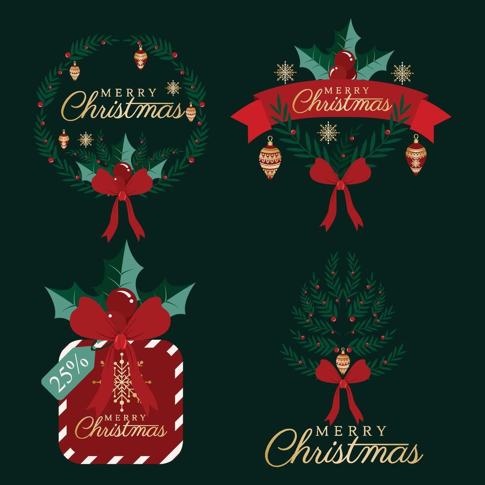 Modern minimalist style Christmas greeting card. Snow Christmas background and Christmas elements vector
