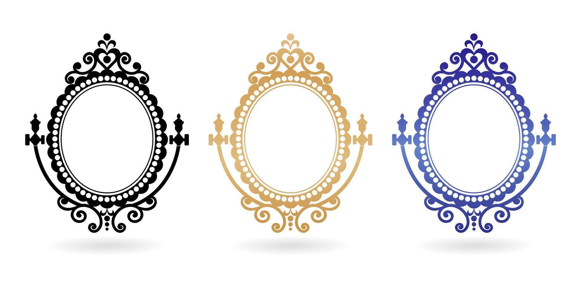 three ornamental frames with ornate designs isolated white backgrounds for screen printing, paper craft printable designs, wedding invitation emblem cover, stationery design material print paper badge vector