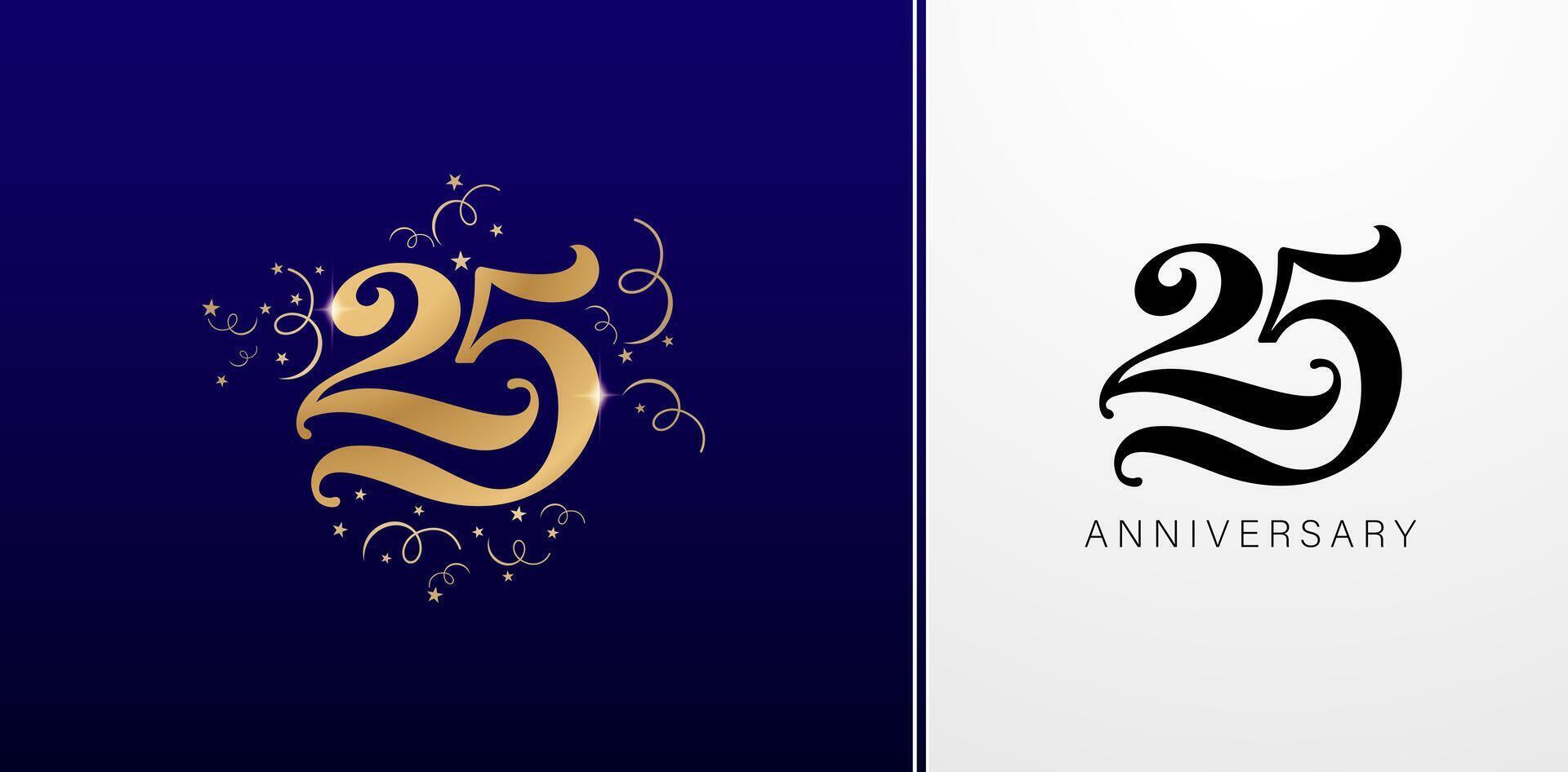 25th anniversary logo design template with gold and black elements isolated backgrounds for greeting cards, invitation, Wedding anniversary , banner and celebration company or business corporate signs vector