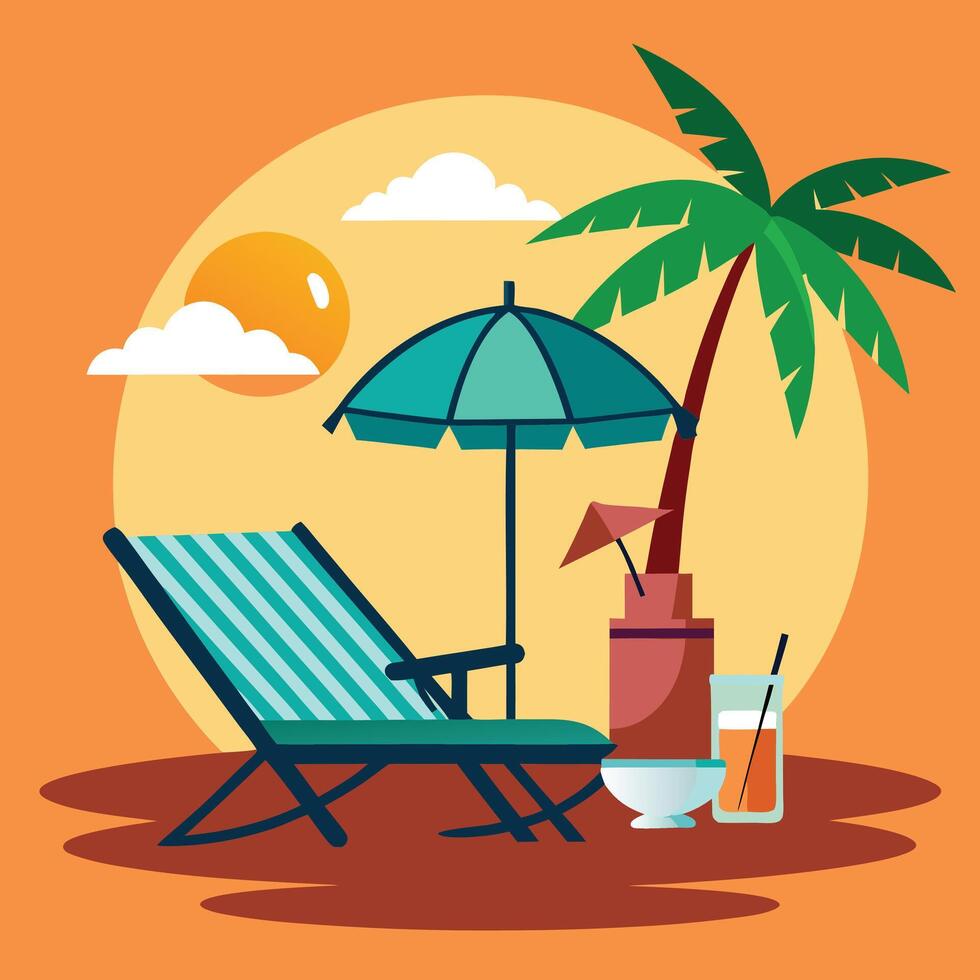 Sunset at Tropical Beach with Brilliant Colors vector