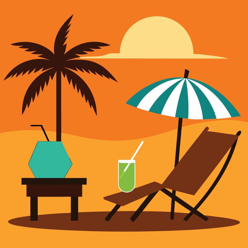 Serene Sunset in Tropical Beach Scene Illustration vector