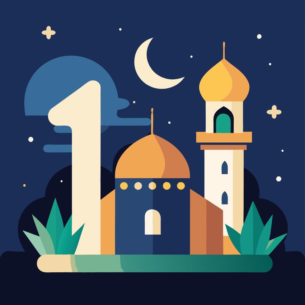Islamic New Year Celebration in Flat Art Illustration vector