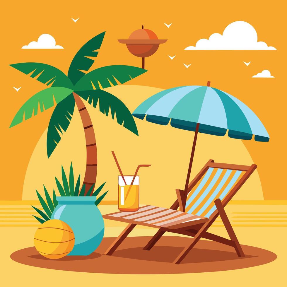 Golden Beach Sunset in Tropical Place Illustration vector