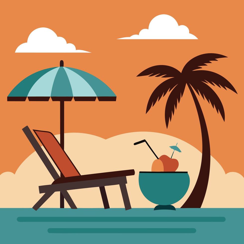 Colorful Beach Sunset in Tropical Island Scene vector