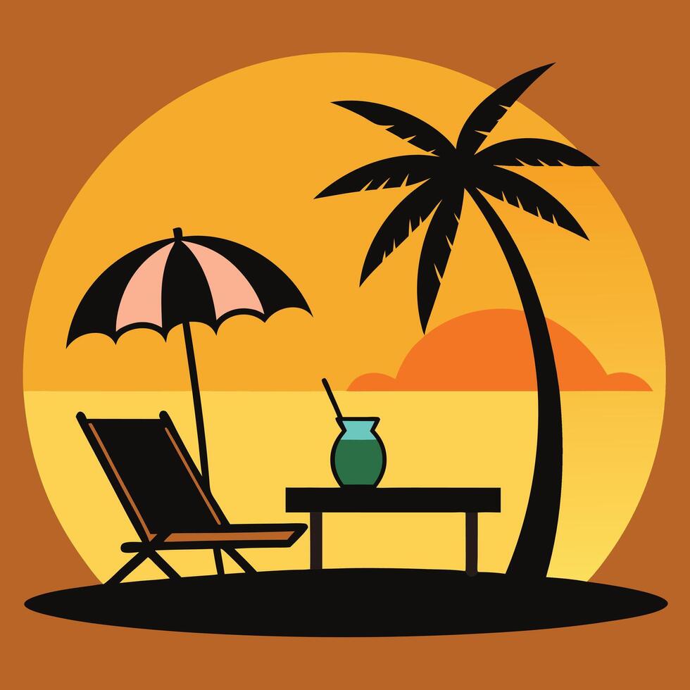 Tropical Sunset on Calm Beach Illustration Art vector