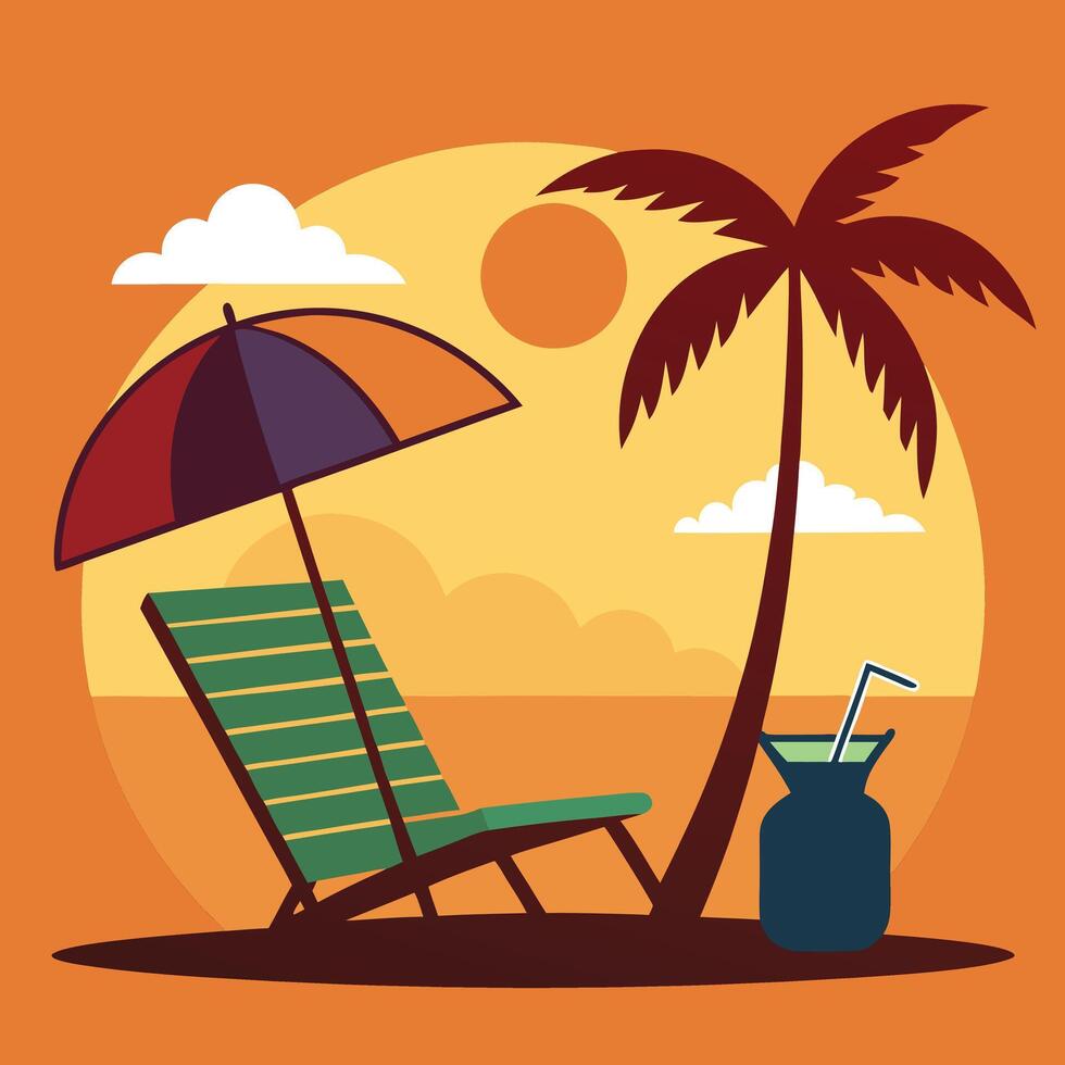 Colorful Sunset Over Tropical Ocean Scene vector