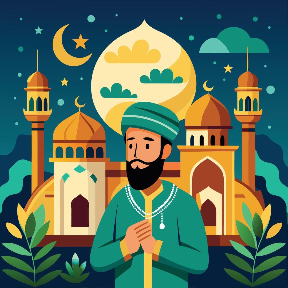 Flat Islamic New Year Design in Bold Colors vector