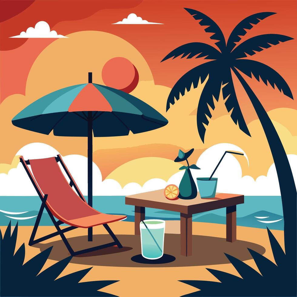 Vibrant Colors of Tropical Beach Sunset Illustration vector