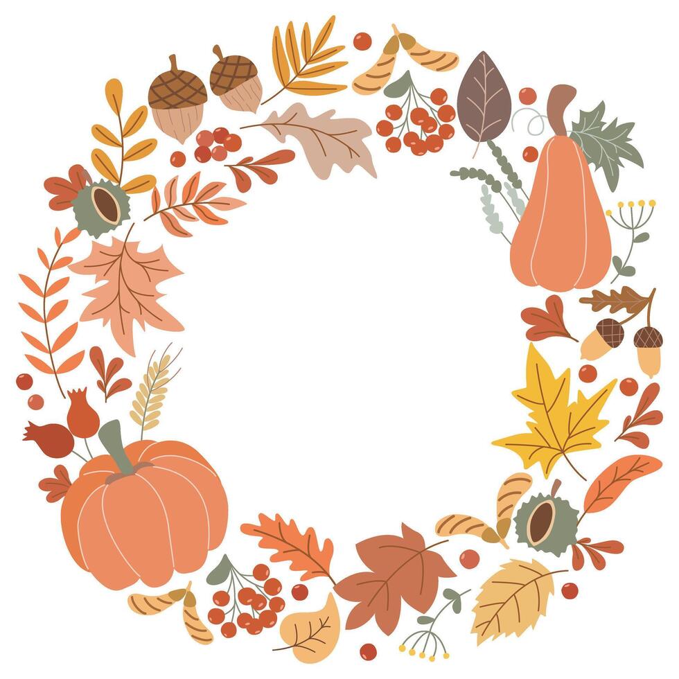 Cozy round autumn frame for seasonal design vector