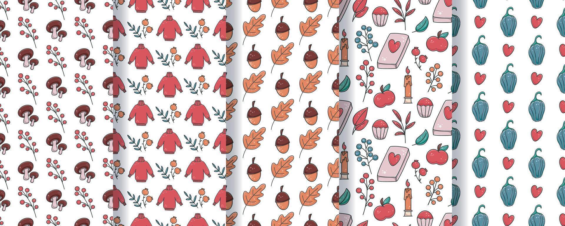 Cute cozy autumn mood seamless pattern set vector