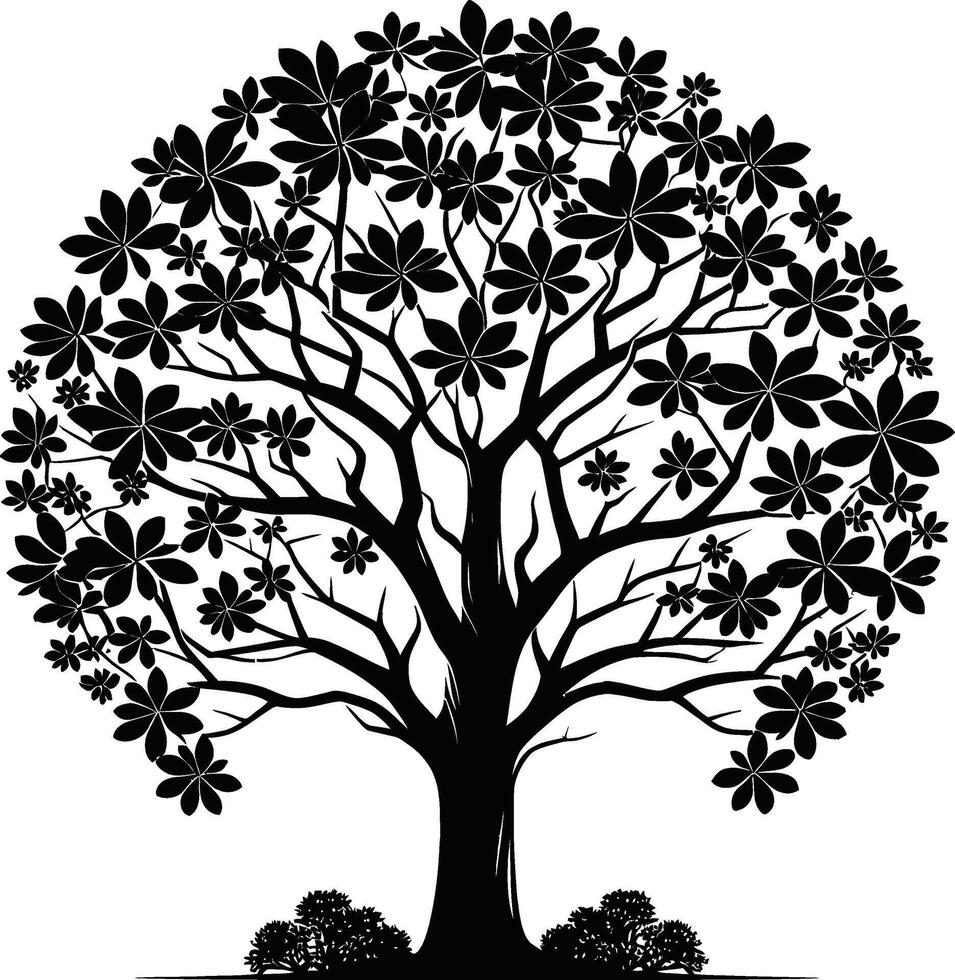 large tree silhouette on white background vector