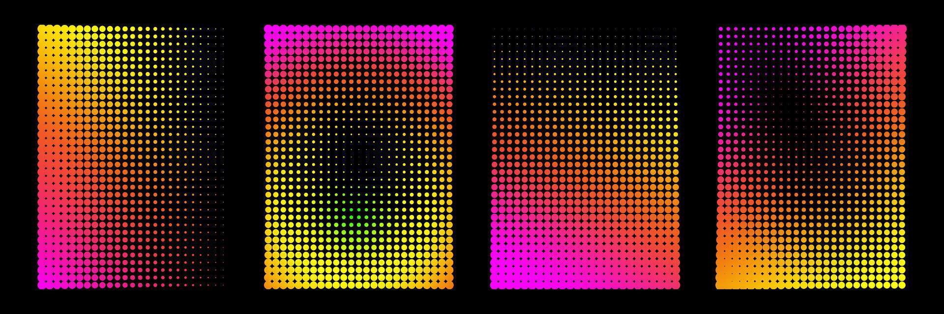 Set of vertical backgrounds with neon gradient. Grunge wallpaper with dots, smooth transition of colors to create a design in a comic style, retro collage. vector