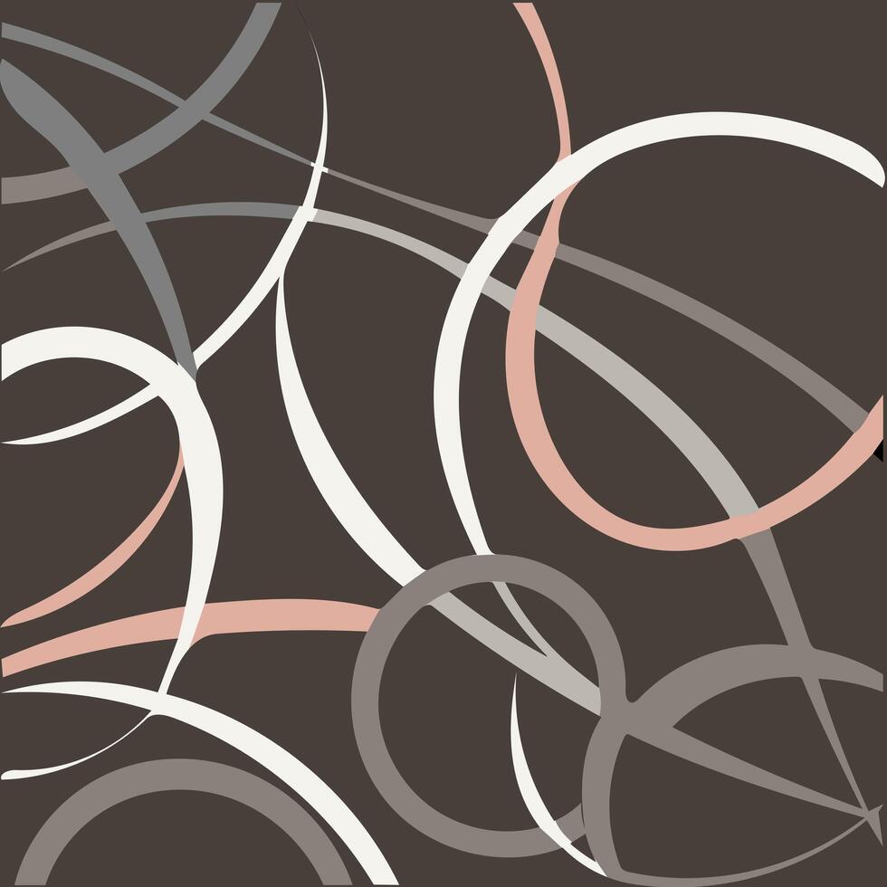 A colorful, abstract design with flowing lines and curves against a dark brown background. vector