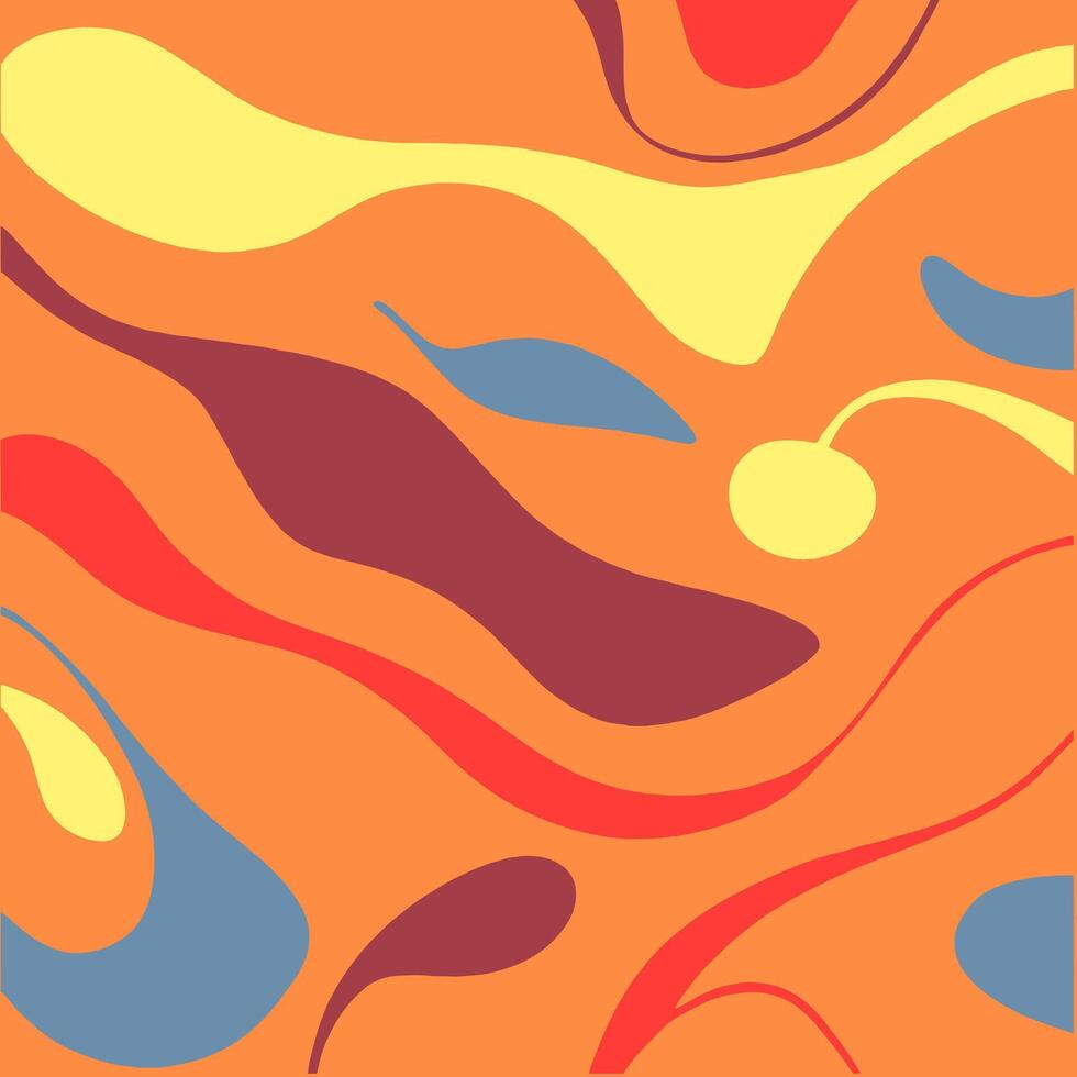 A colorful abstract design featuring various shapes in shades of orange, yellow, red, blue, purple, and brown. The design creates a dynamic and eye-catching visual with a minimalist and modern. vector