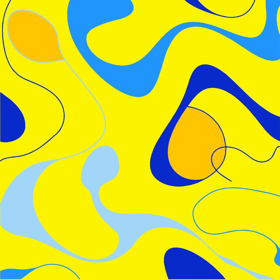 A colorful and vibrant abstract design featuring blue and yellow swirls and shapes on a yellow background. vector