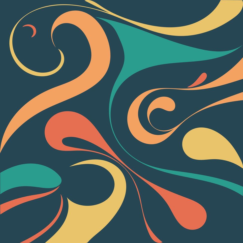 An abstract art piece featuring swirling lines and shapes in vibrant colors against a dark blue background. It's a visually engaging design with a modern aesthetic. vector
