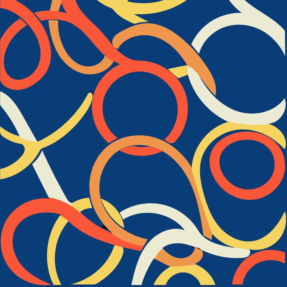 A seamless pattern with abstract colorful shapes and lines on a blue background, perfect for creating a modern and dynamic design. vector