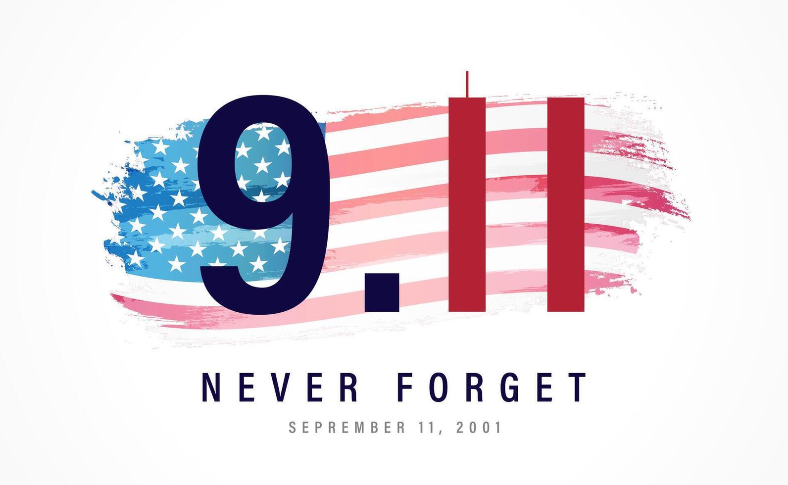 9 11 Patriot Day banner with US watercolor flag background. Isolated elements vector