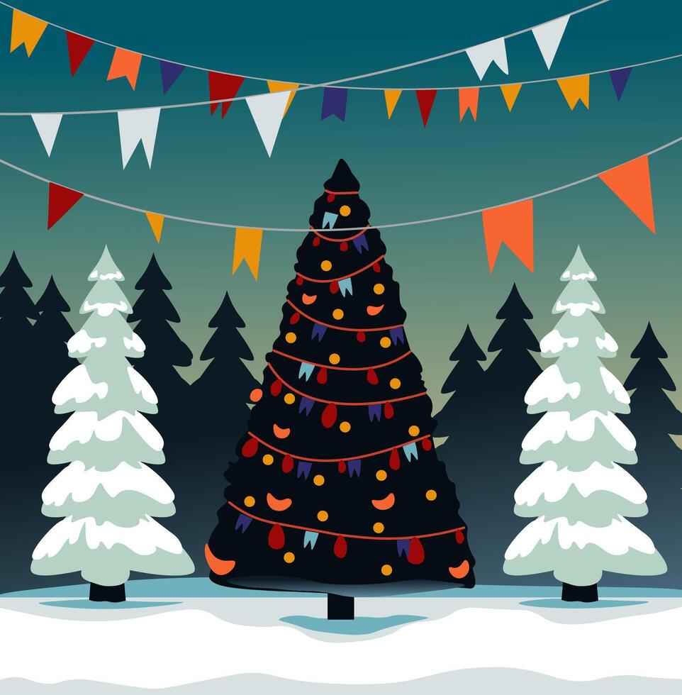 Festive Christmas Tree and Banners vector