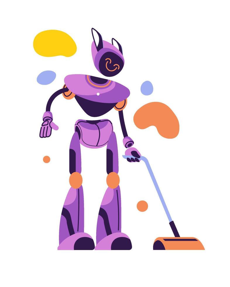 Robot Vacuuming with Smiley Face vector