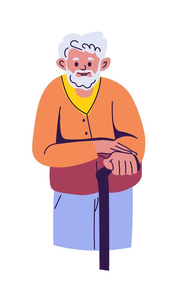 Elderly Man with Walking Stick Illustration vector