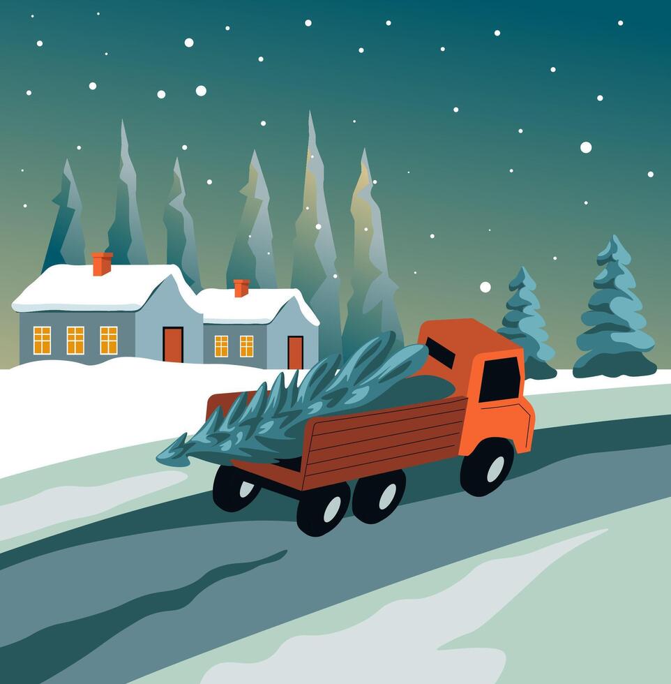 Truck Carrying Christmas Tree vector