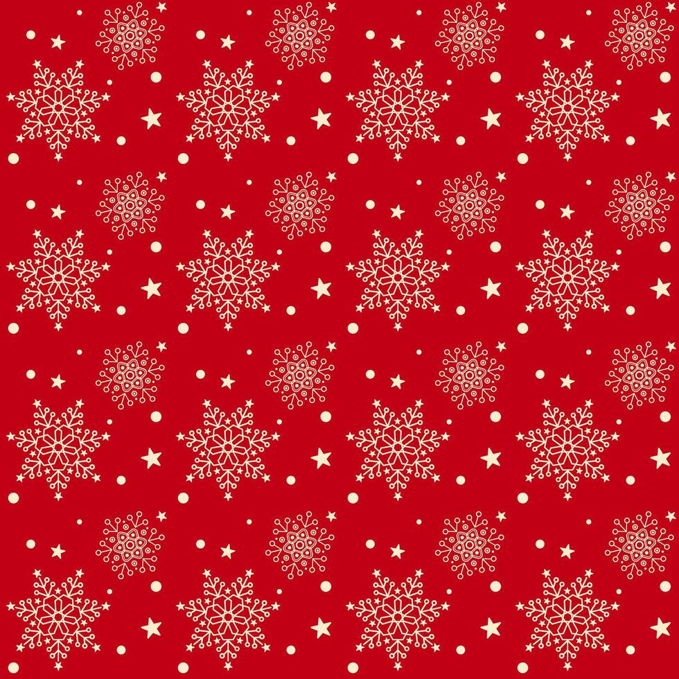 Red Christmas background with snowflakes seamless pattern. vector