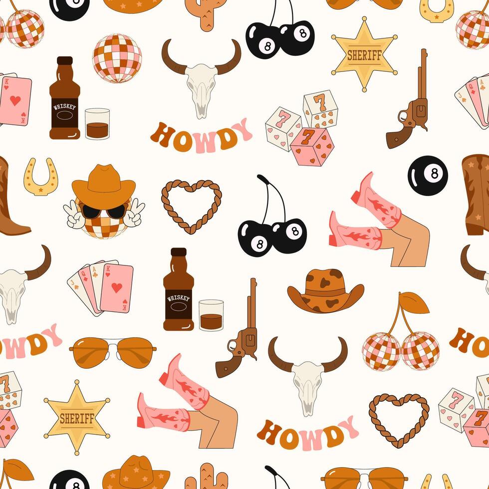 Cowboy wildwest seamless pattern. Howdy illustration vector