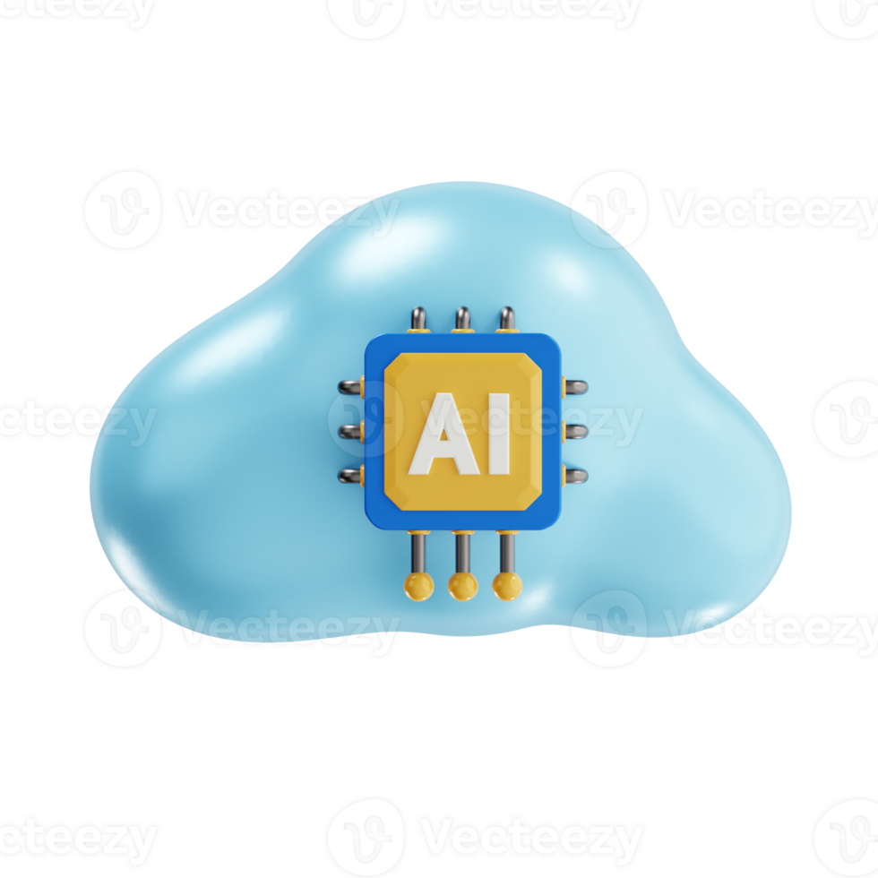 ai cloud 3d icon, artificial intelligence 3d set, transparent background png