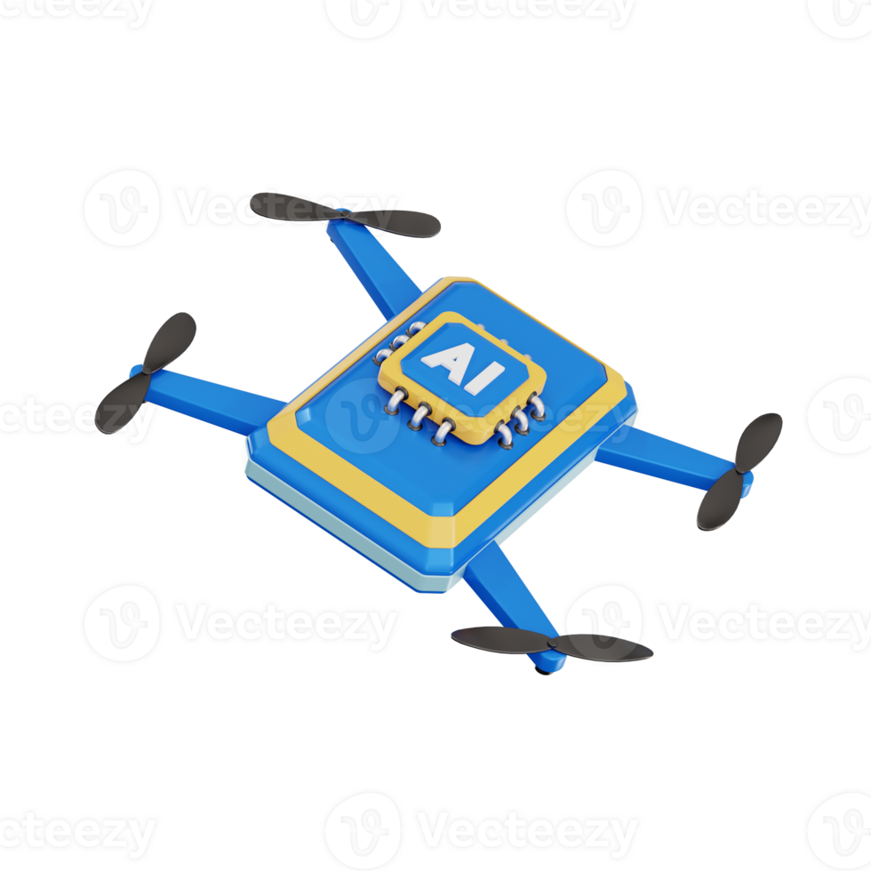 ai drone 3d icon, artificial intelligence 3d set, transparent background png