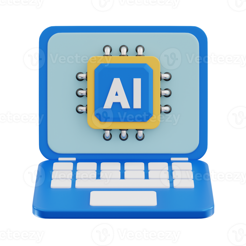 ai laptop 3d icon, artificial intelligence 3d set, transparent background png
