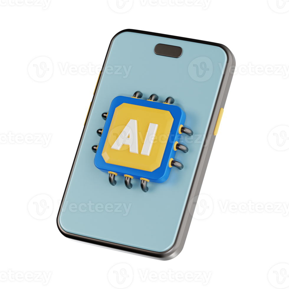 ai smartphone 3d icon, artificial intelligence 3d set, transparent background png