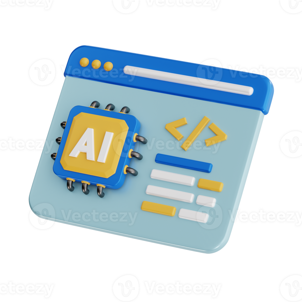 ai coding 3d icon, artificial intelligence 3d set, transparent background png