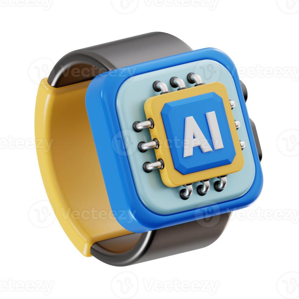 ai smartwatch 3d icon, artificial intelligence 3d set, transparent background png