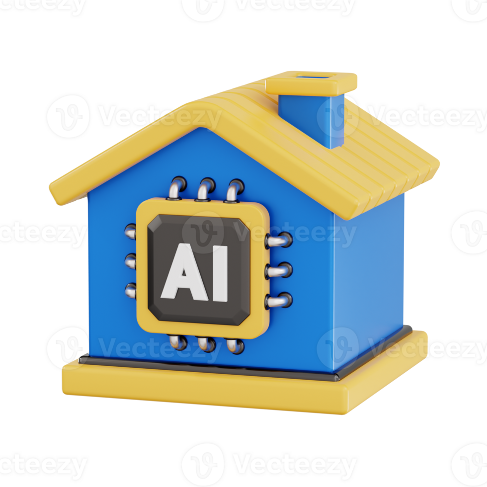 ai home 3d icon, artificial intelligence 3d set, transparent background png