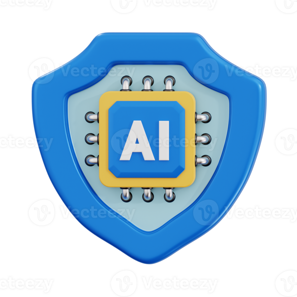 ai protection 3d icon, artificial intelligence 3d set, transparent background png