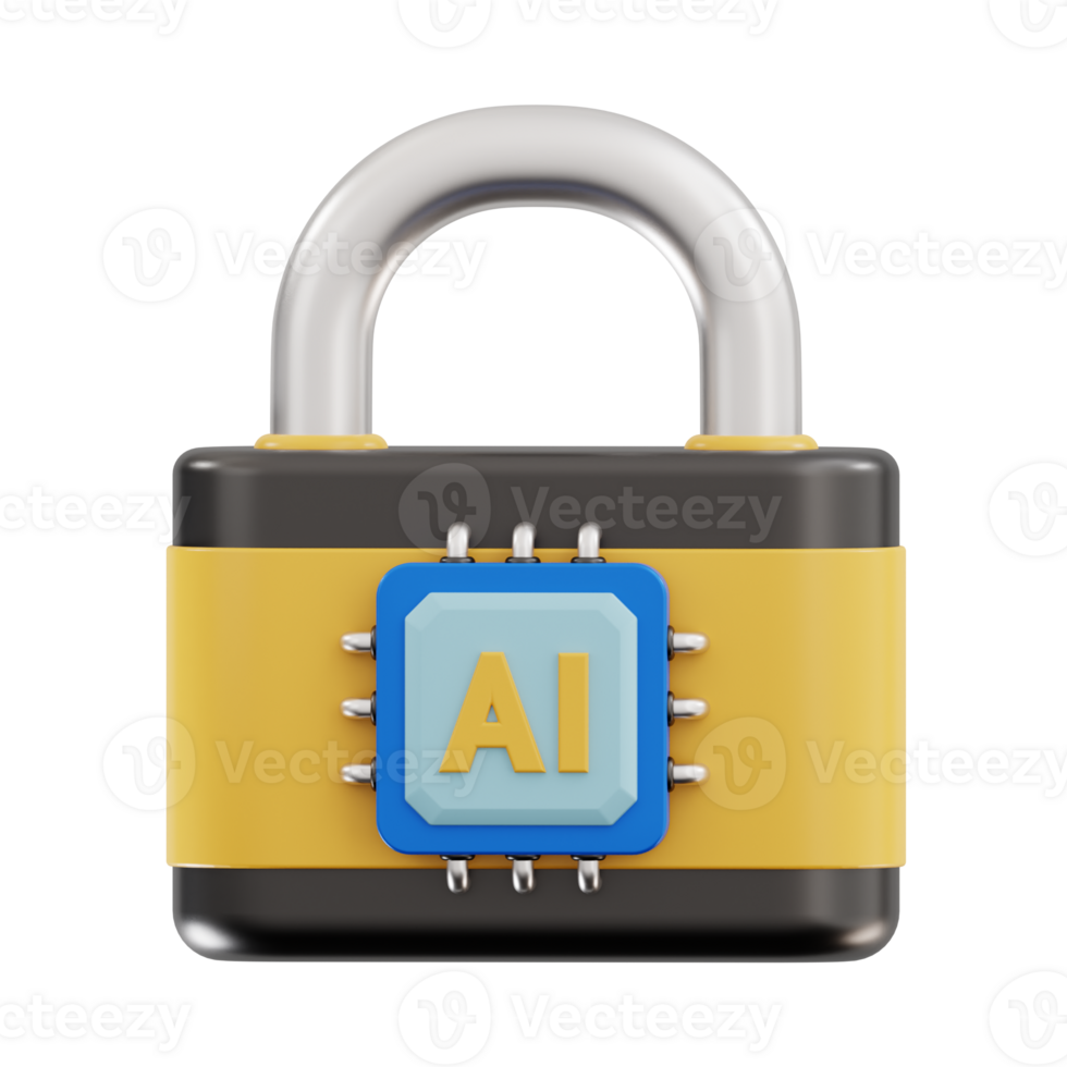 ai security 3d icon, artificial intelligence 3d set, transparent background png