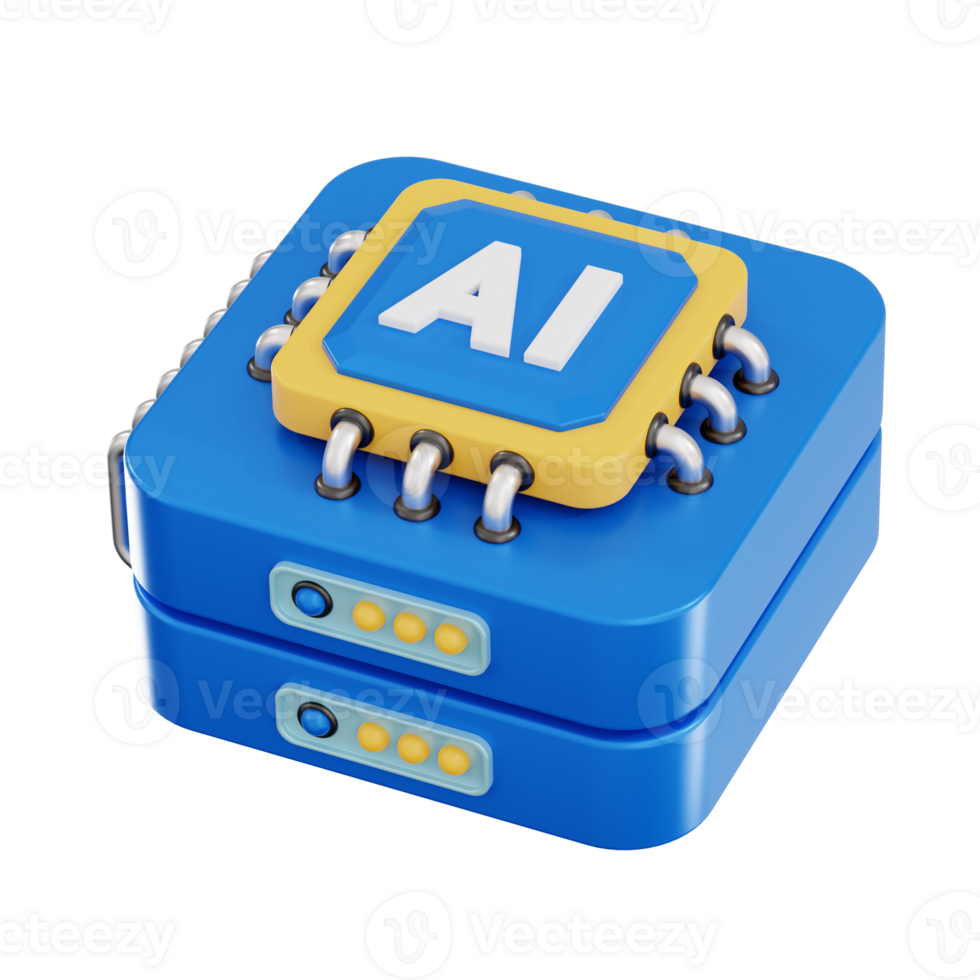 ai server 3d icon, artificial intelligence 3d set, transparent background png