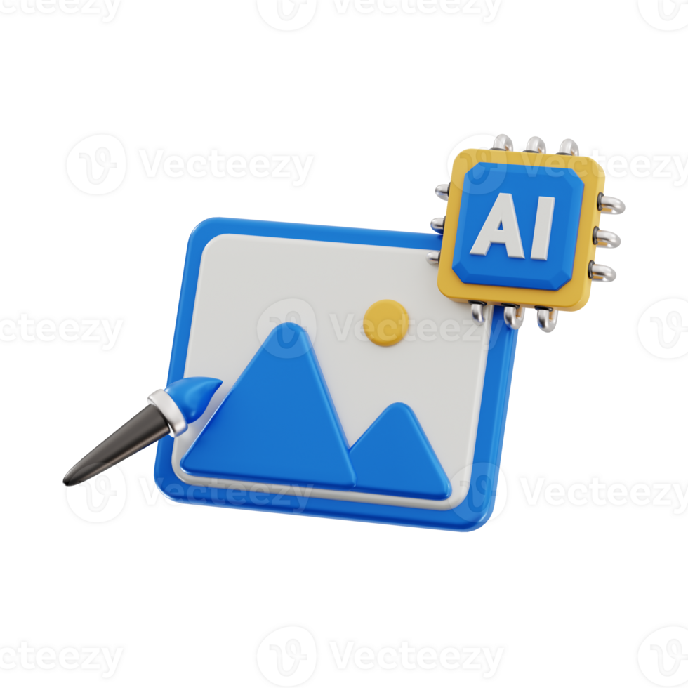 ai image generator 3d icon, artificial intelligence 3d set, transparent background png