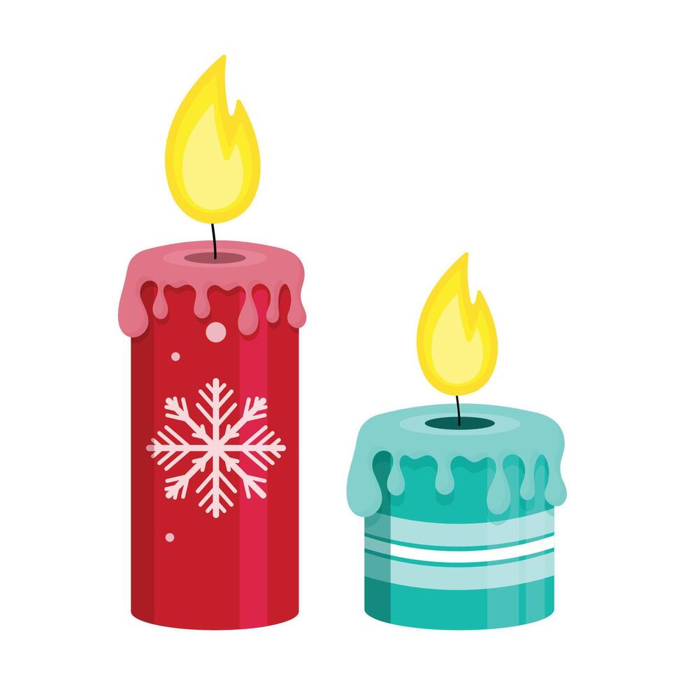 A set of red and green Christmas candles on a white background. vector