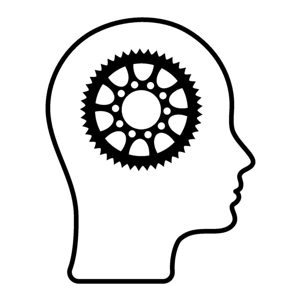 Human head and gear inside. Technological diagram of engineering gears inside the brain, artificial intelligence. Human head mind thinking. vector